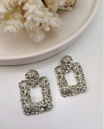 گوشواره مجلسى فول نگين زنانه Tosh Free نقره ای