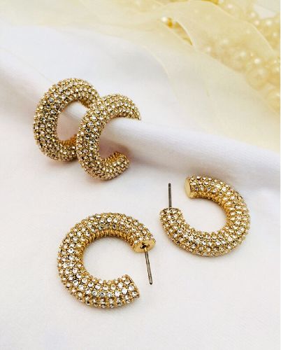 گوشواره نيم حلقه فول نگين زنانه Tosh