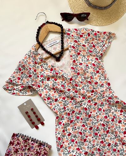 پیراهن گل گلی مجلسی زنانه Atmos&here M-38 رنگارنگ