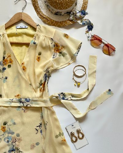 پیراهن گلگلی زنانه MNG S-37 لیمویی روشن