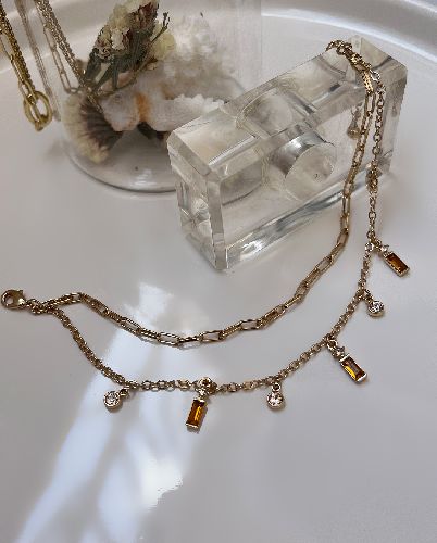 دست بند دو‌لاین آویز دار زنانه Six Free طلایی